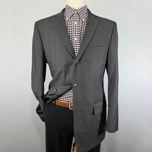Lineage Performance Mens Sport Coat Blazer Premium Gray Plaid Herringbone‎ 44L